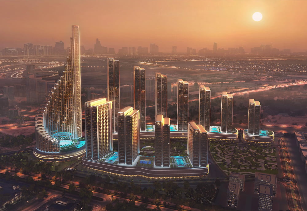 Mercedes-Benz Places Aerial View at Sunset